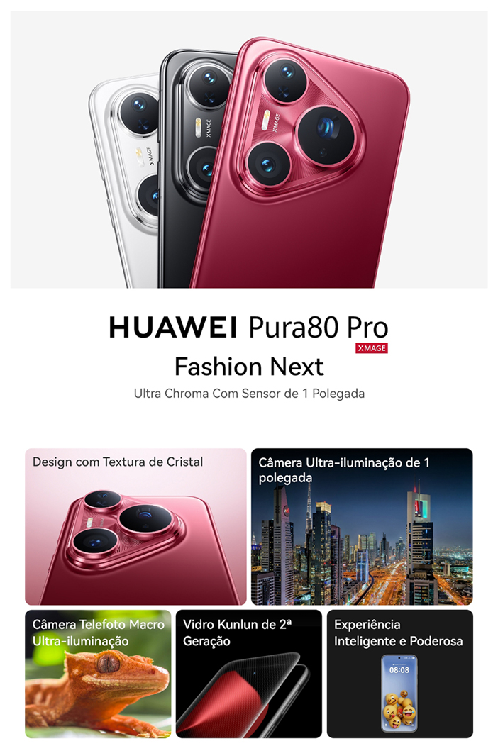 Smartphone Huawei Pura 80 Pro Branco, 512GB, 12GB RAM e Câmera